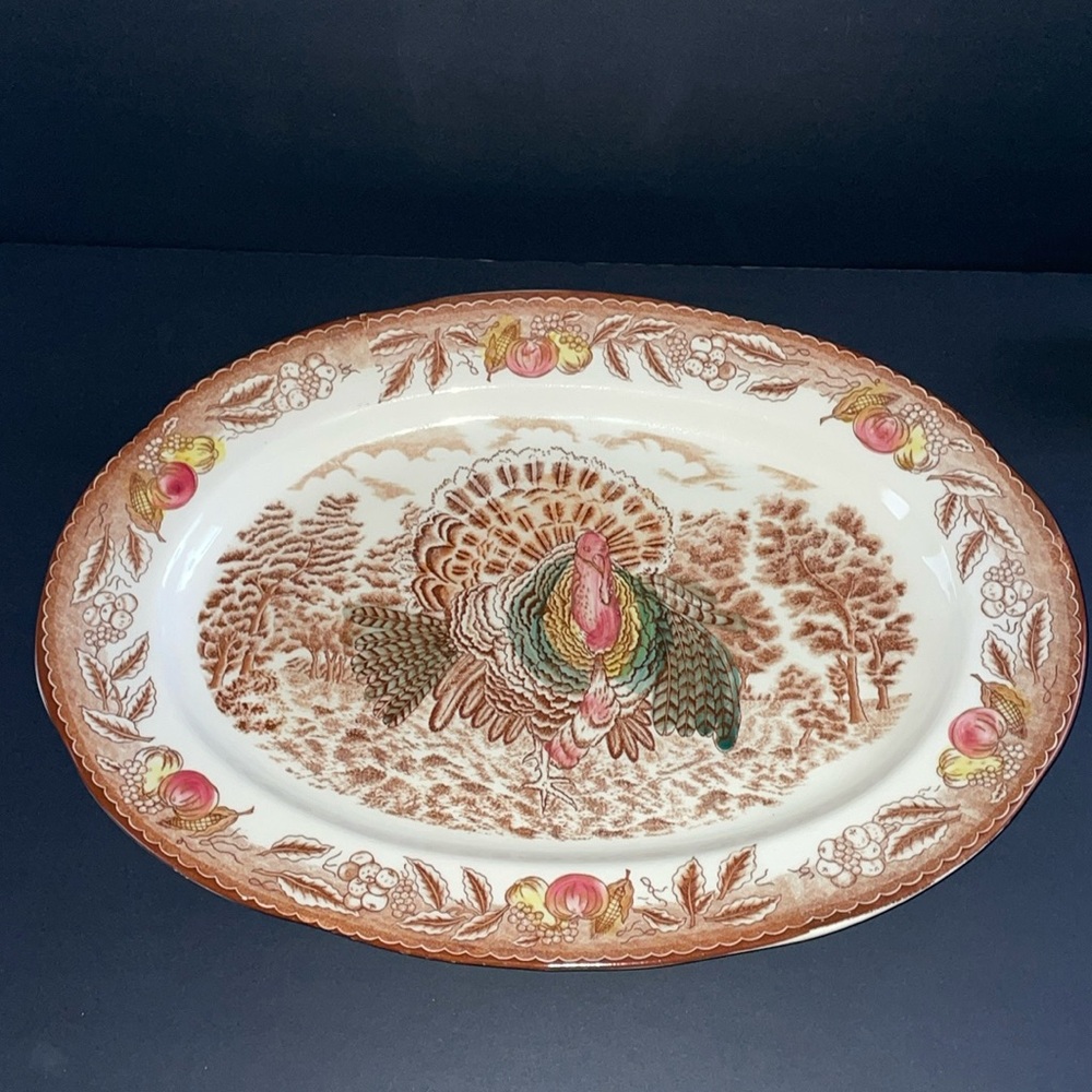Serving Platter Oval Turkey Japan 16.5” Transfer Ware Vintage Dinnerware Easter